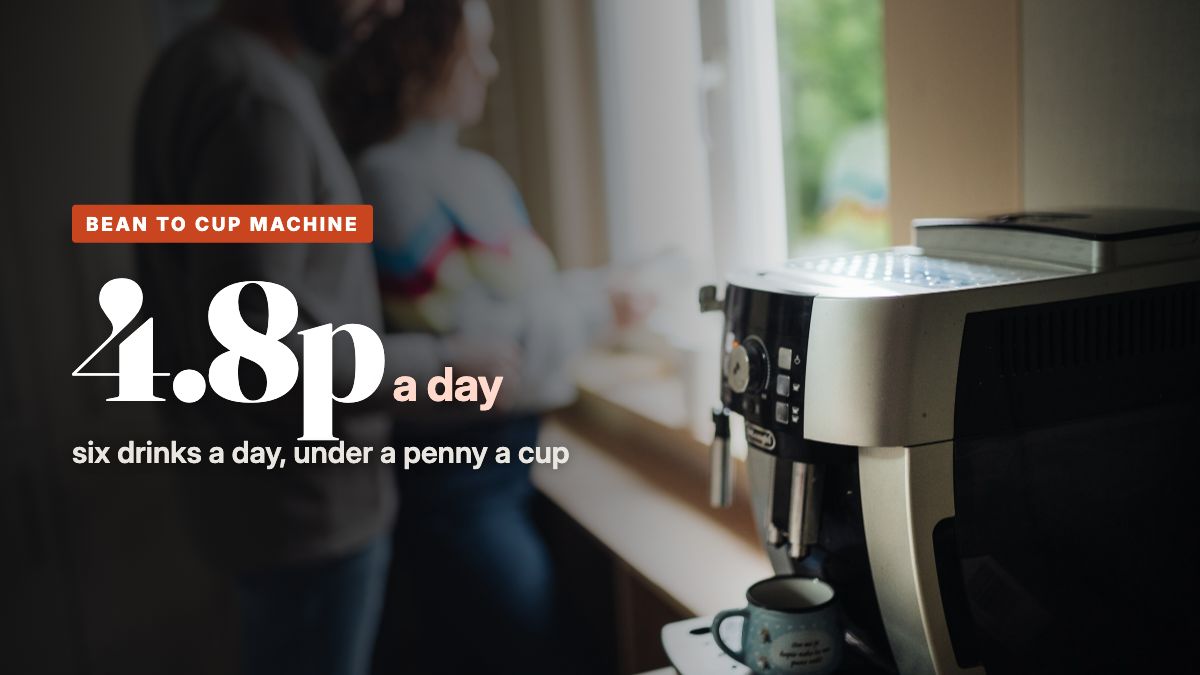 A bean to cup coffee machine on a kitchen worktop by the window