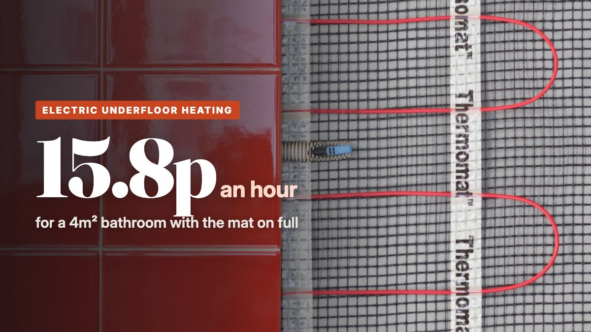 An electric underfloor heating mat with red cable laid beside red wall tiles